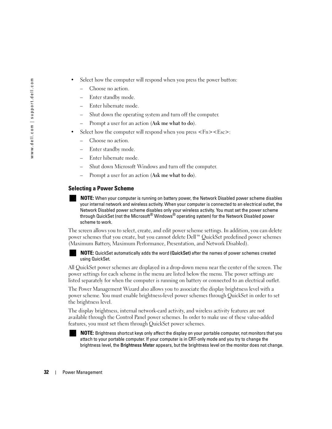 Dell PP10S owner manual Selecting a Power Scheme 