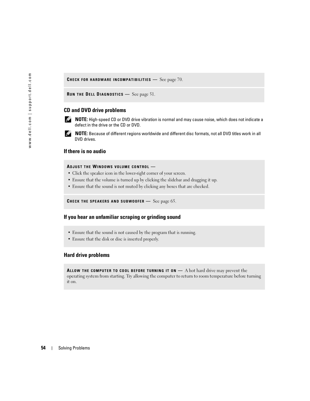 Dell PP10S owner manual CD and DVD drive problems If there is no audio 