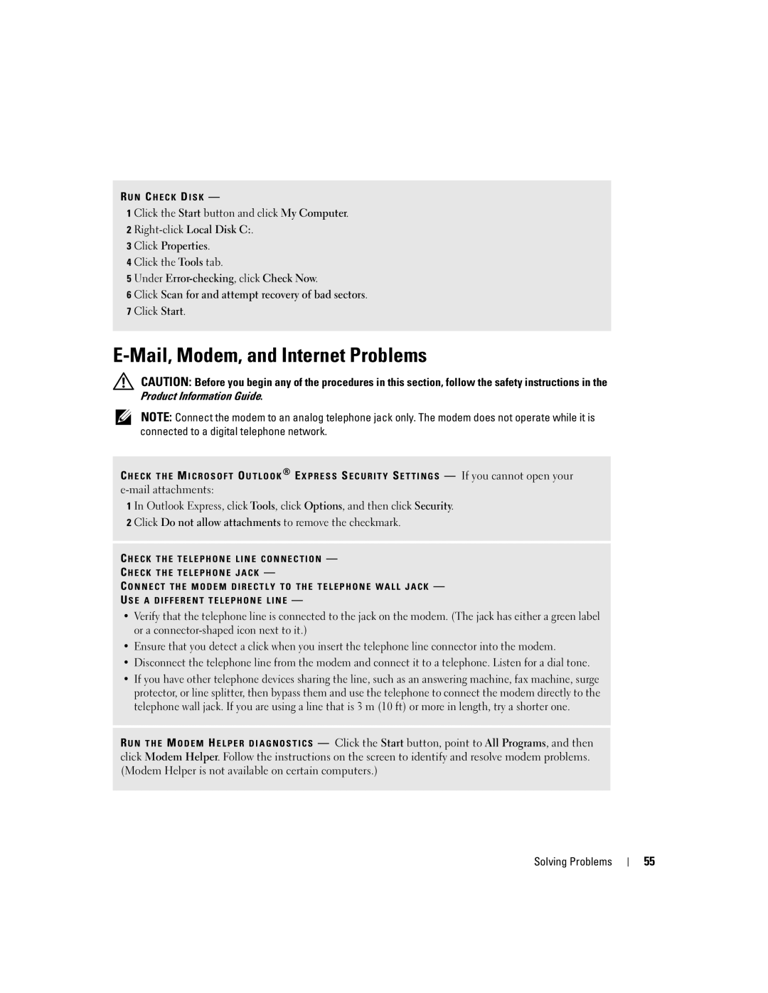 Dell PP10S owner manual Mail, Modem, and Internet Problems 