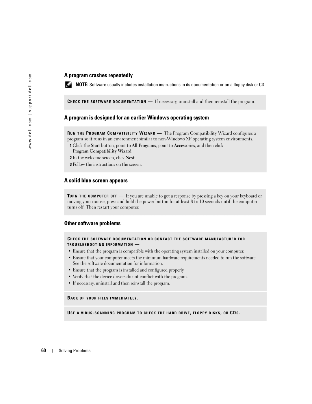 Dell PP10S owner manual Program crashes repeatedly, Program is designed for an earlier Windows operating system 