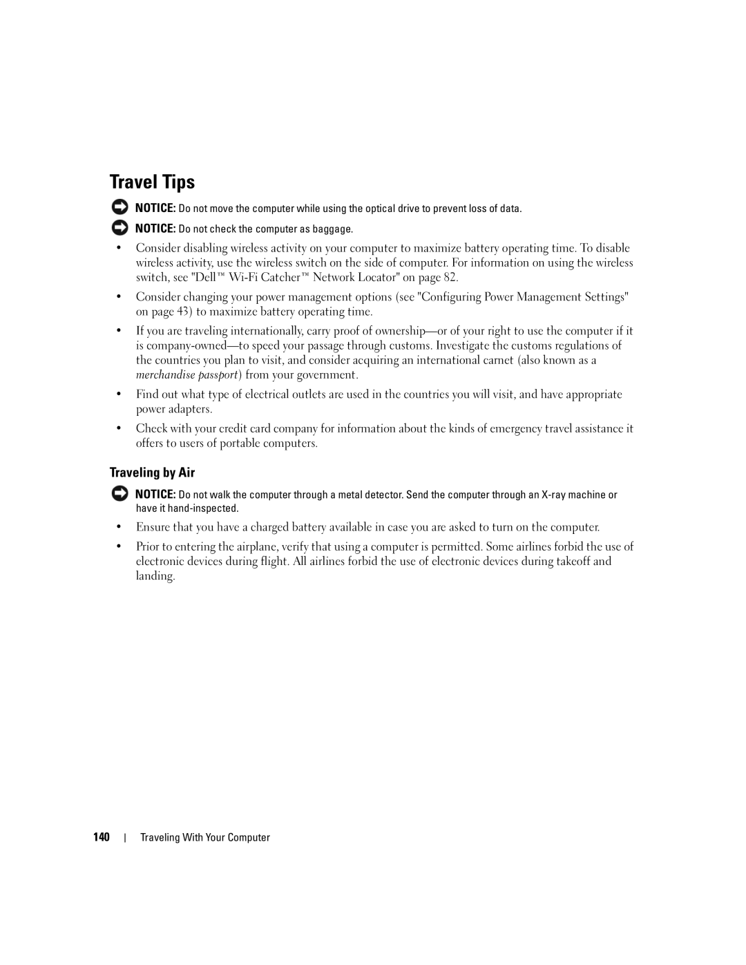 Dell PP11S, M1210 manual Travel Tips, Traveling by Air 