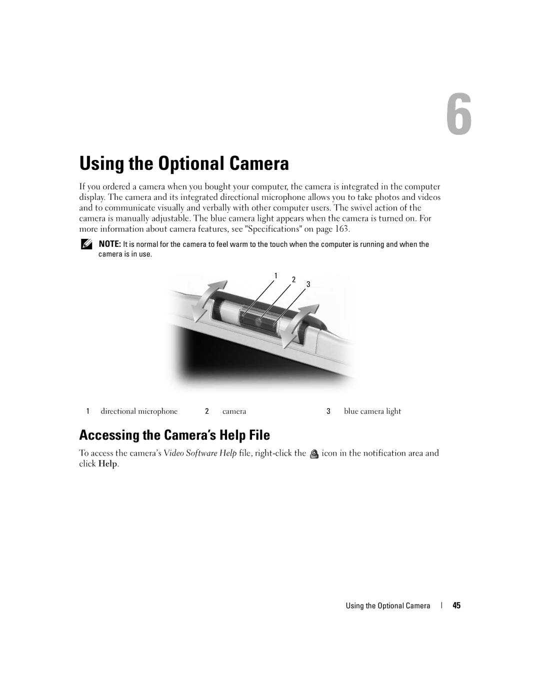 Dell M1210, PP11S manual Using the Optional Camera, Accessing the Camera’s Help File 