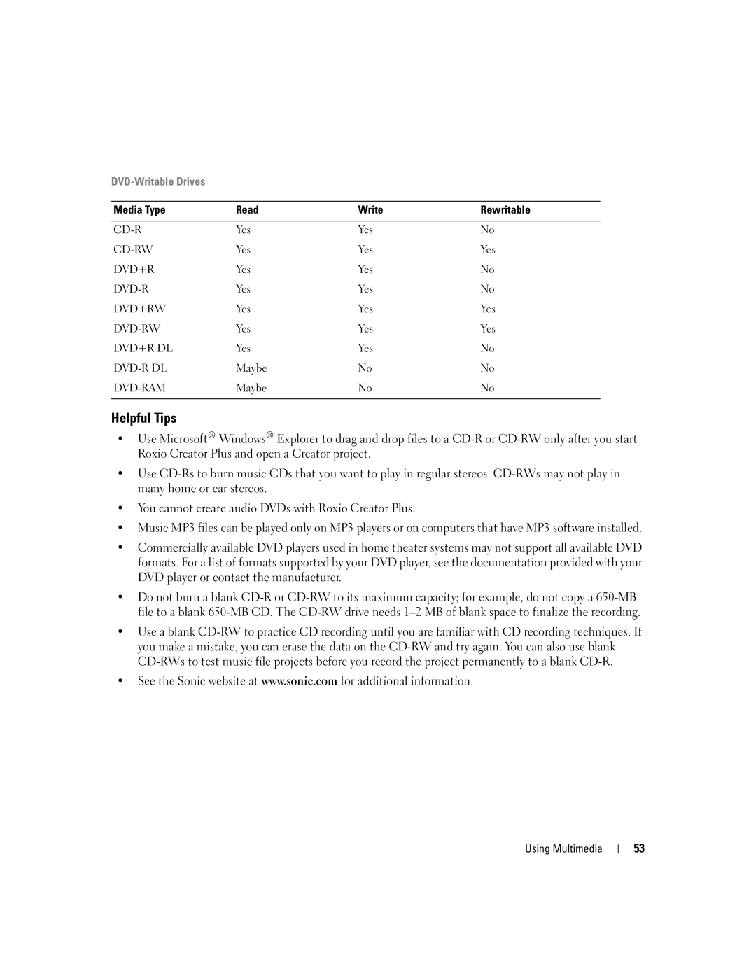 Dell M1210, PP11S manual Helpful Tips, DVD-Writable Drives 