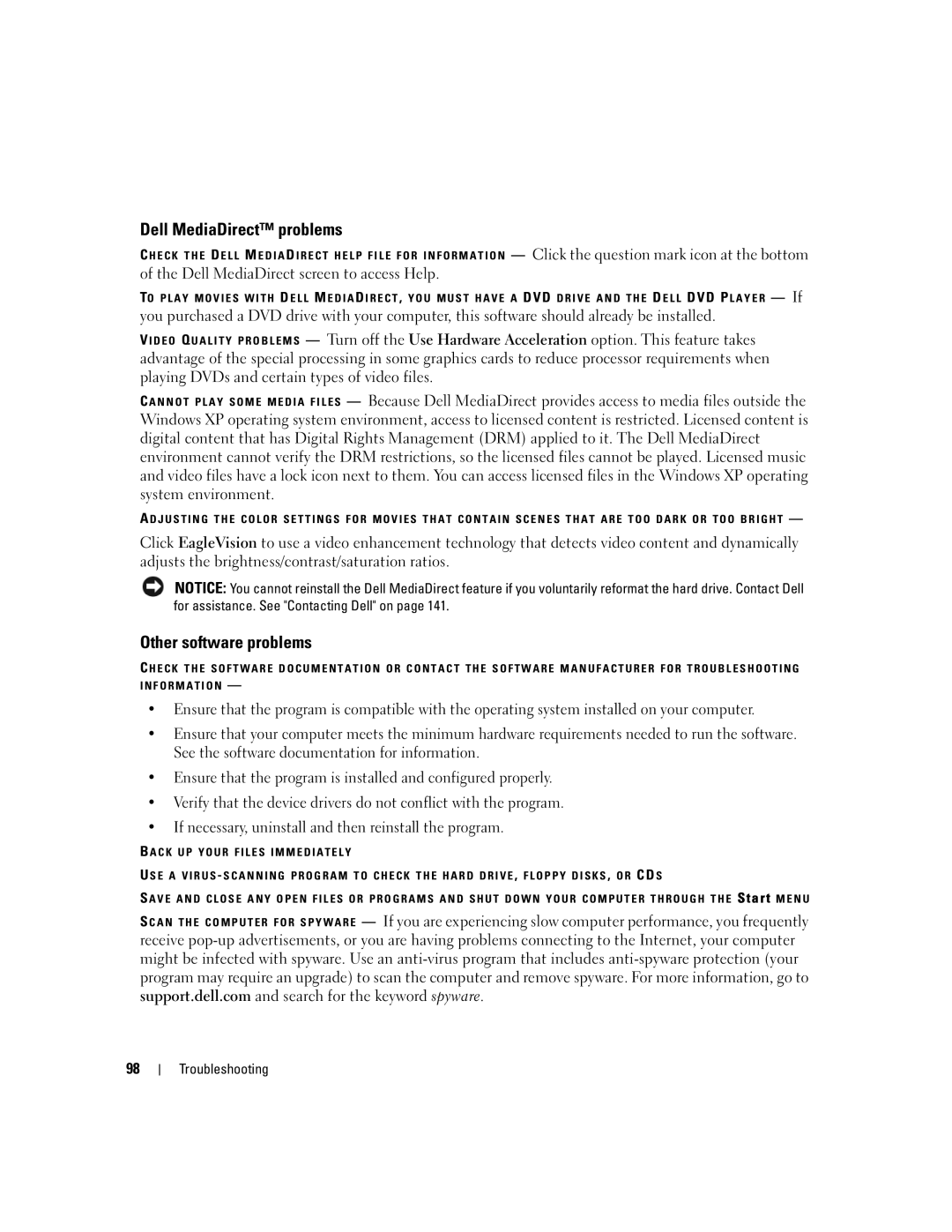 Dell PP11S, M1210 manual Dell MediaDirect problems, Other software problems 