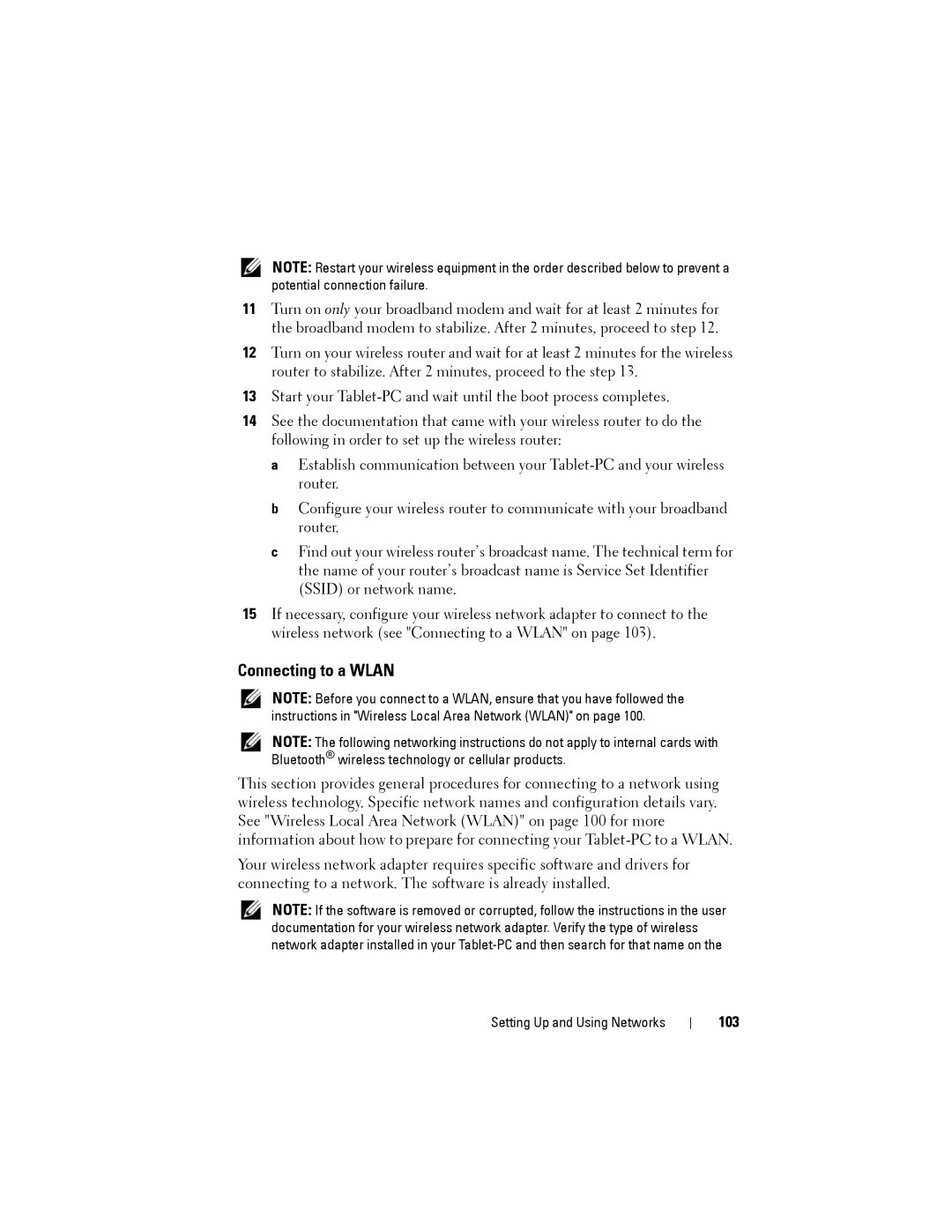 Dell PP12S manual Connecting to a Wlan, 103 