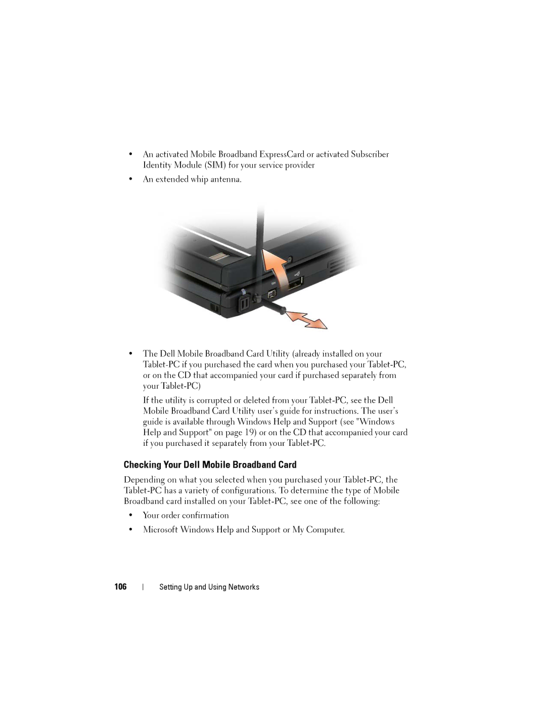 Dell PP12S manual Checking Your Dell Mobile Broadband Card, 106 