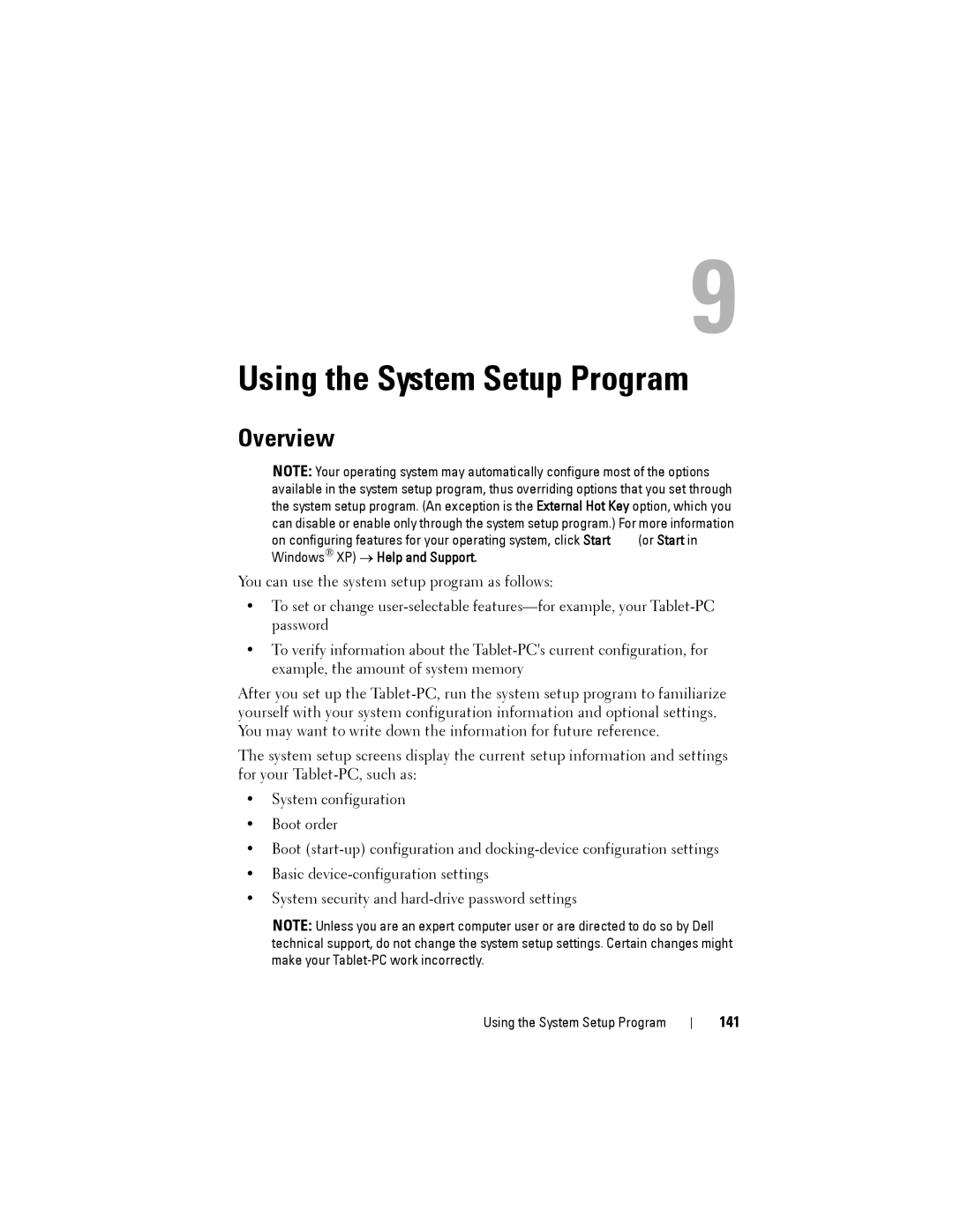 Dell PP12S manual Using the System Setup Program, Overview, 141 