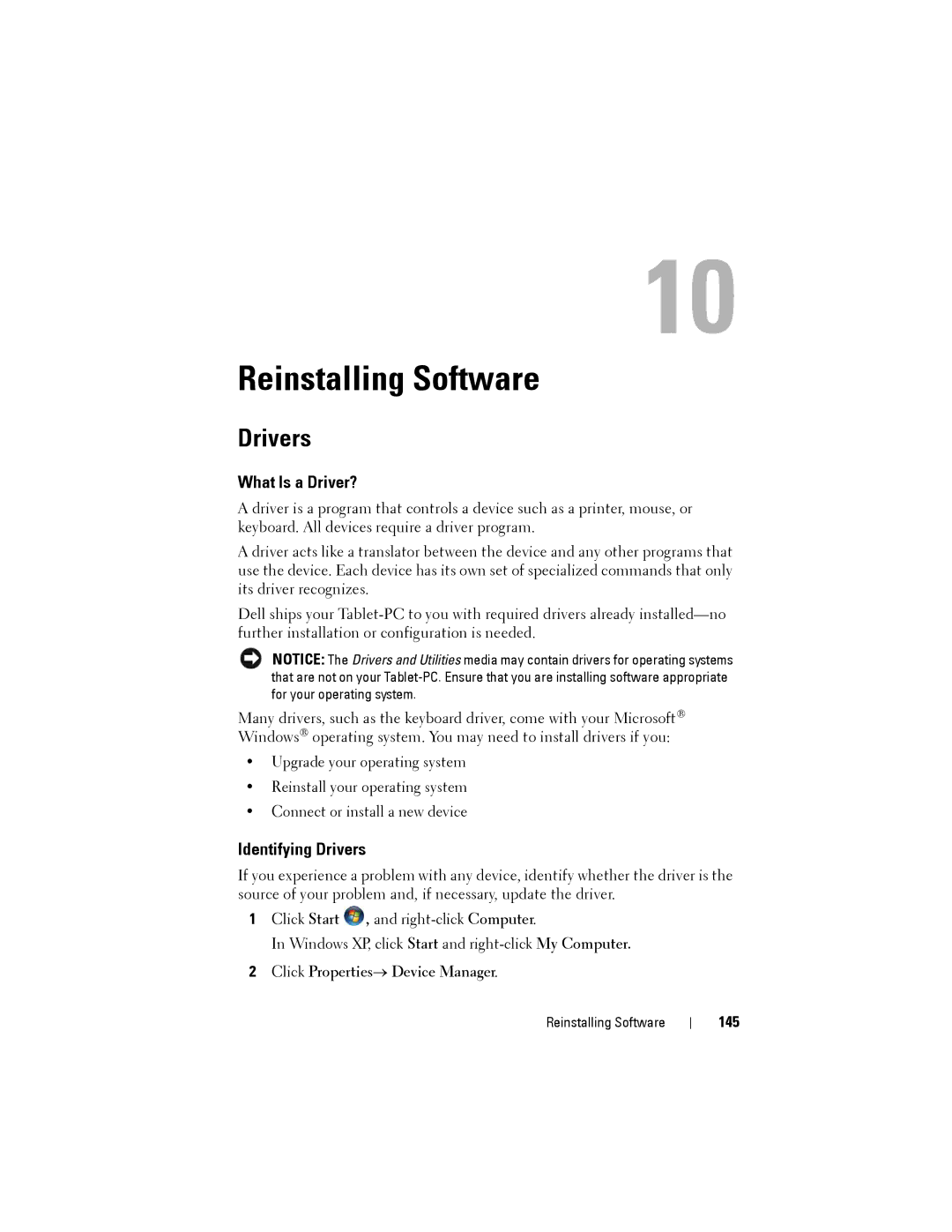 Dell PP12S manual Reinstalling Software, What Is a Driver?, Identifying Drivers, 145 