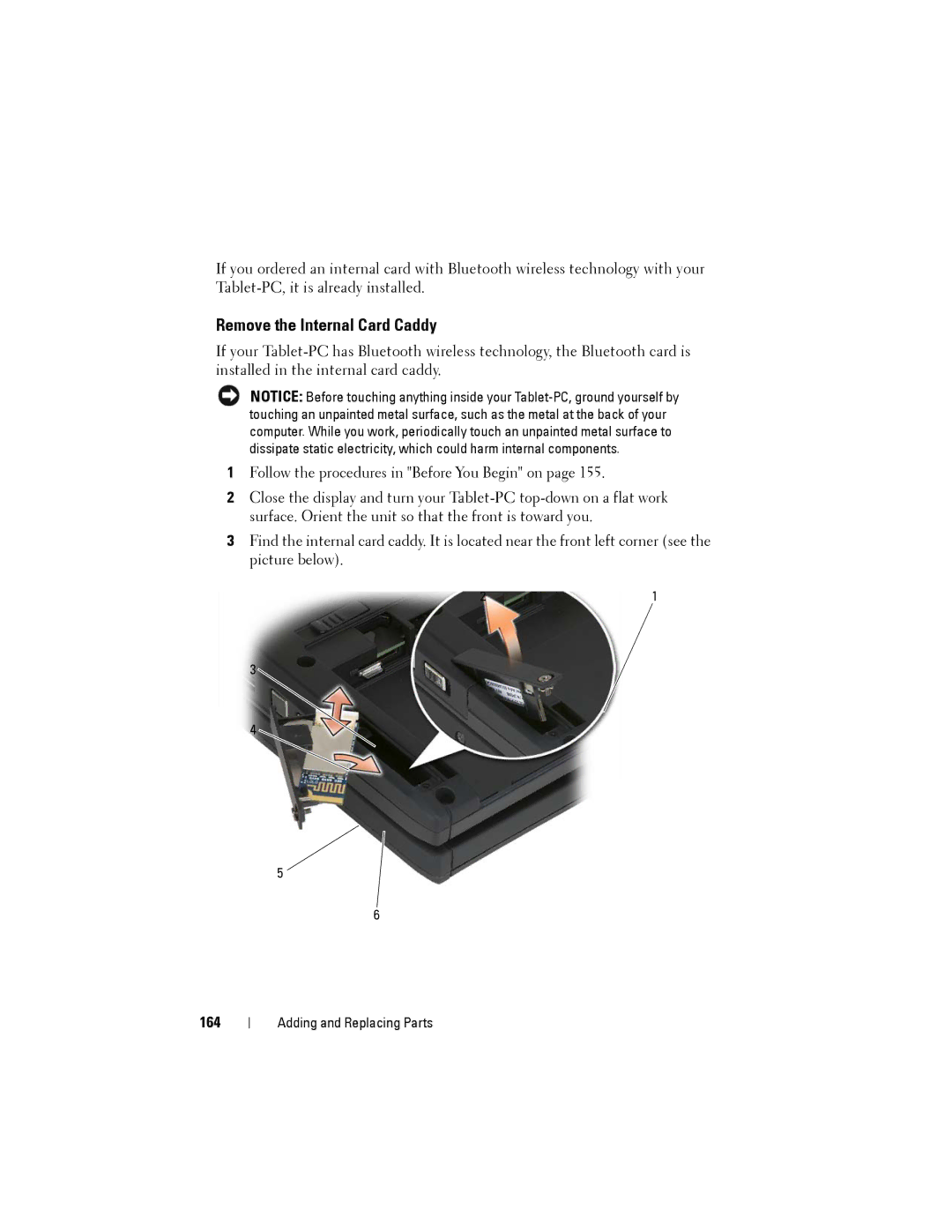 Dell PP12S manual Remove the Internal Card Caddy, 164 