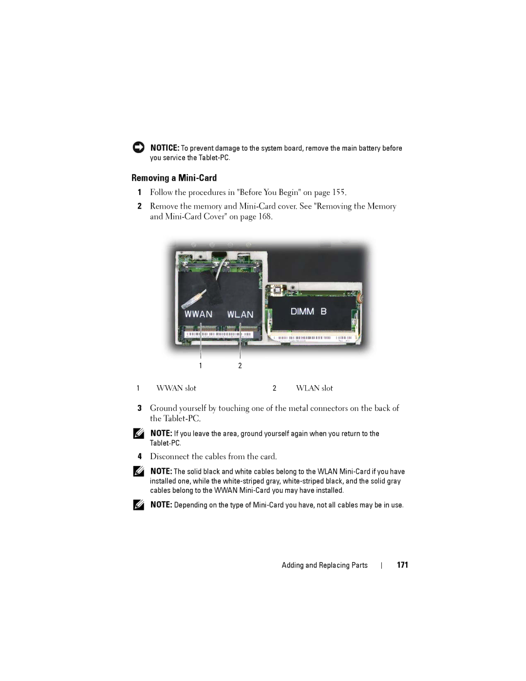 Dell PP12S manual Removing a Mini-Card, 171 