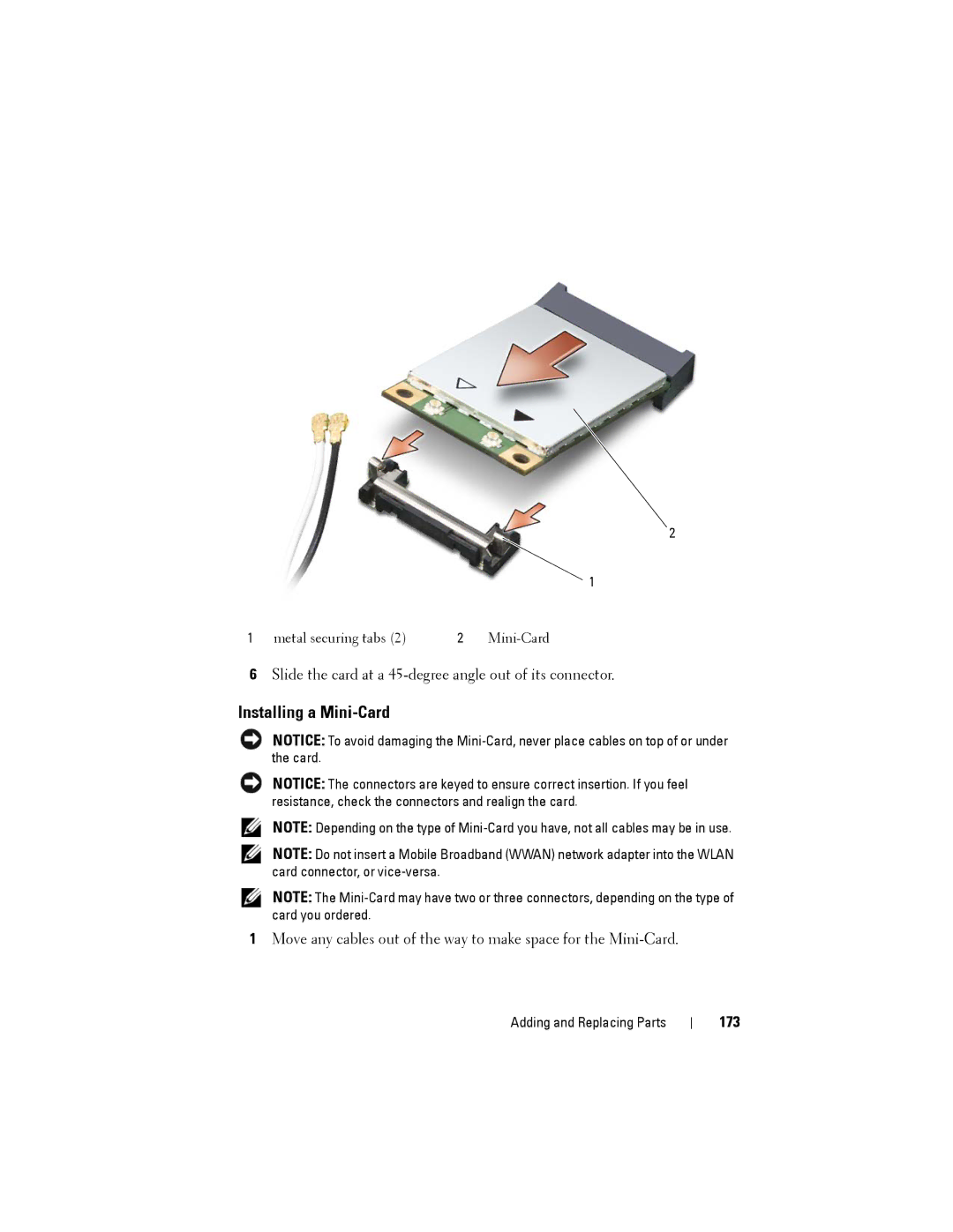 Dell PP12S manual Installing a Mini-Card, 173 