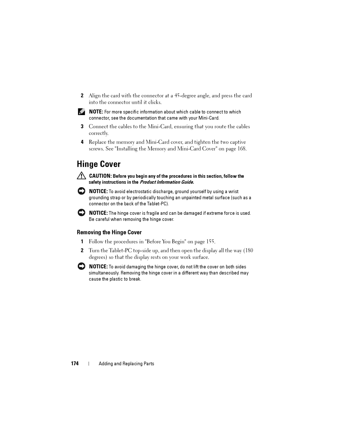 Dell PP12S manual Removing the Hinge Cover, 174 