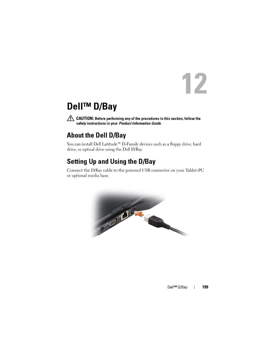 Dell PP12S manual About the Dell D/Bay, Setting Up and Using the D/Bay, 199 