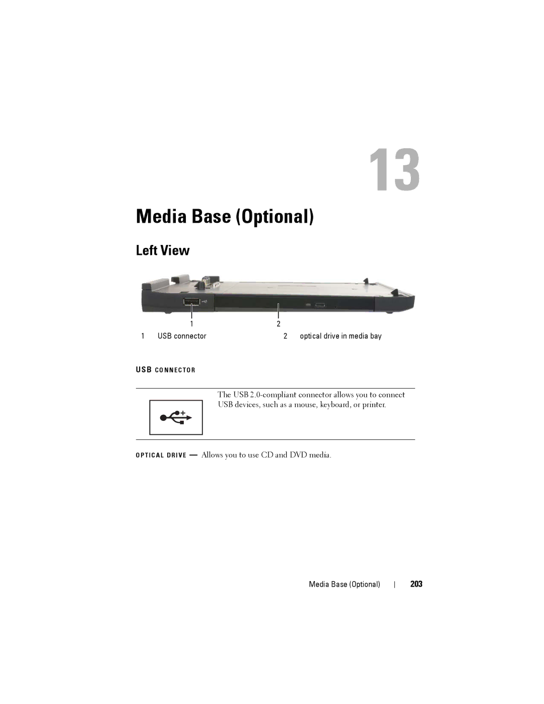 Dell PP12S manual Media Base Optional, Left View 