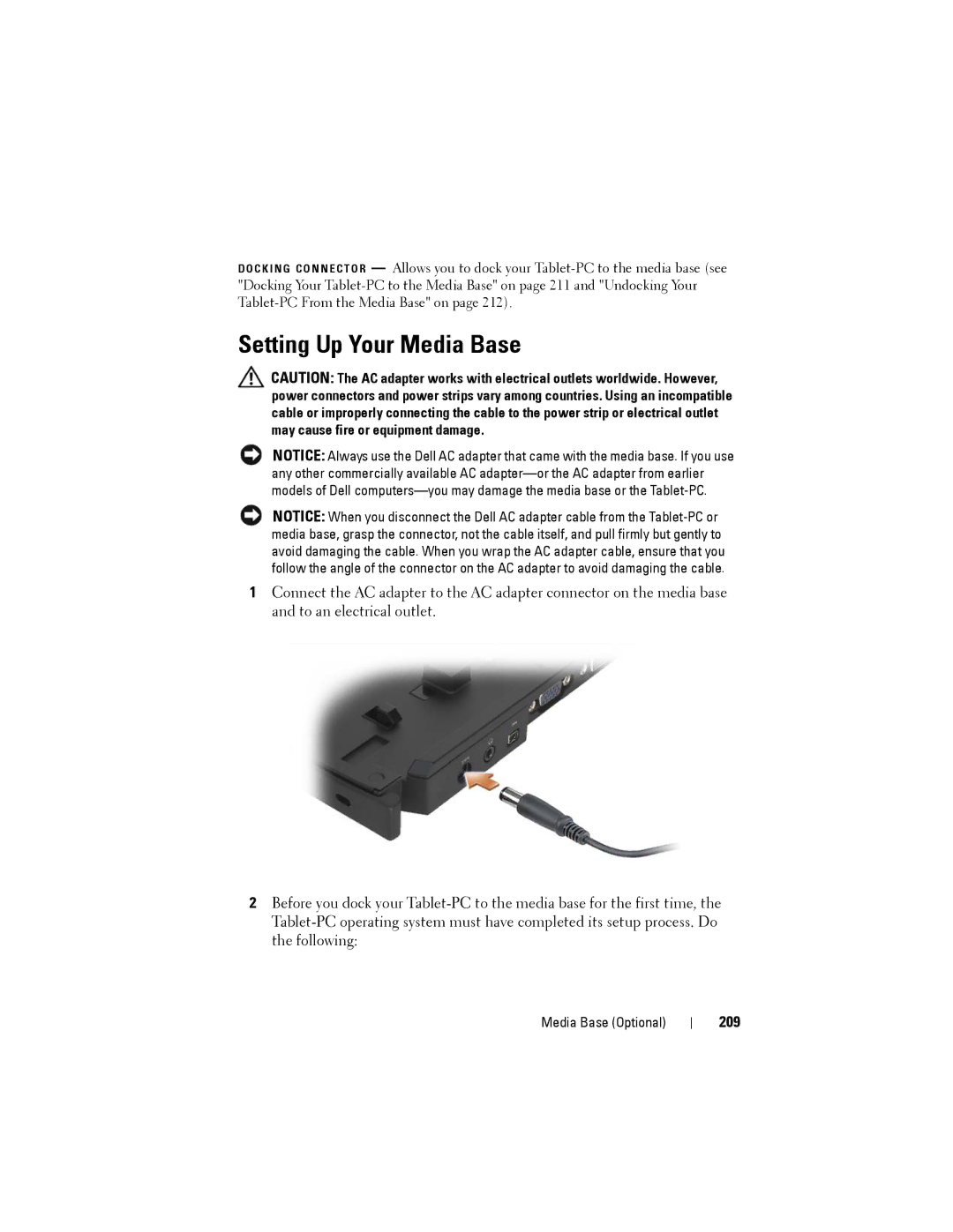 Dell PP12S manual Setting Up Your Media Base, 209 