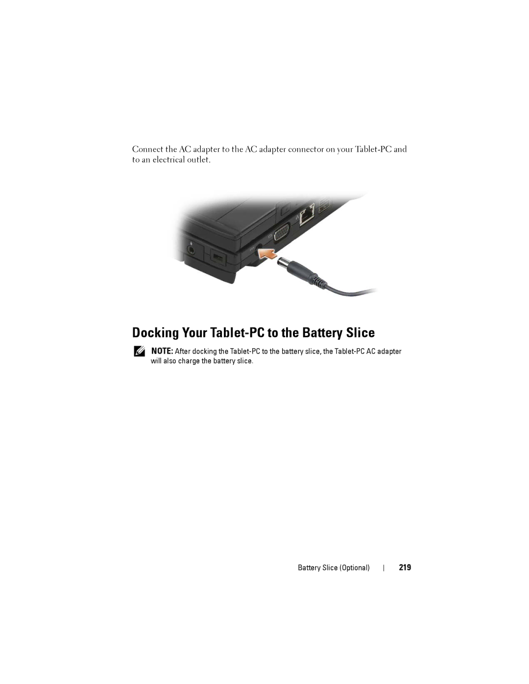 Dell PP12S manual Docking Your Tablet-PC to the Battery Slice, 219 