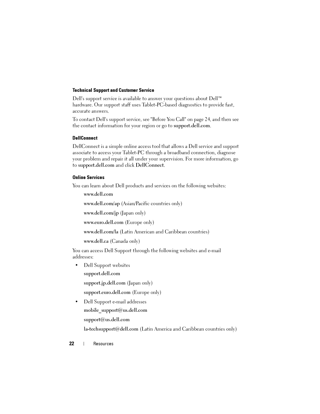 Dell PP12S manual Technical Support and Customer Service, DellConnect Online Services 