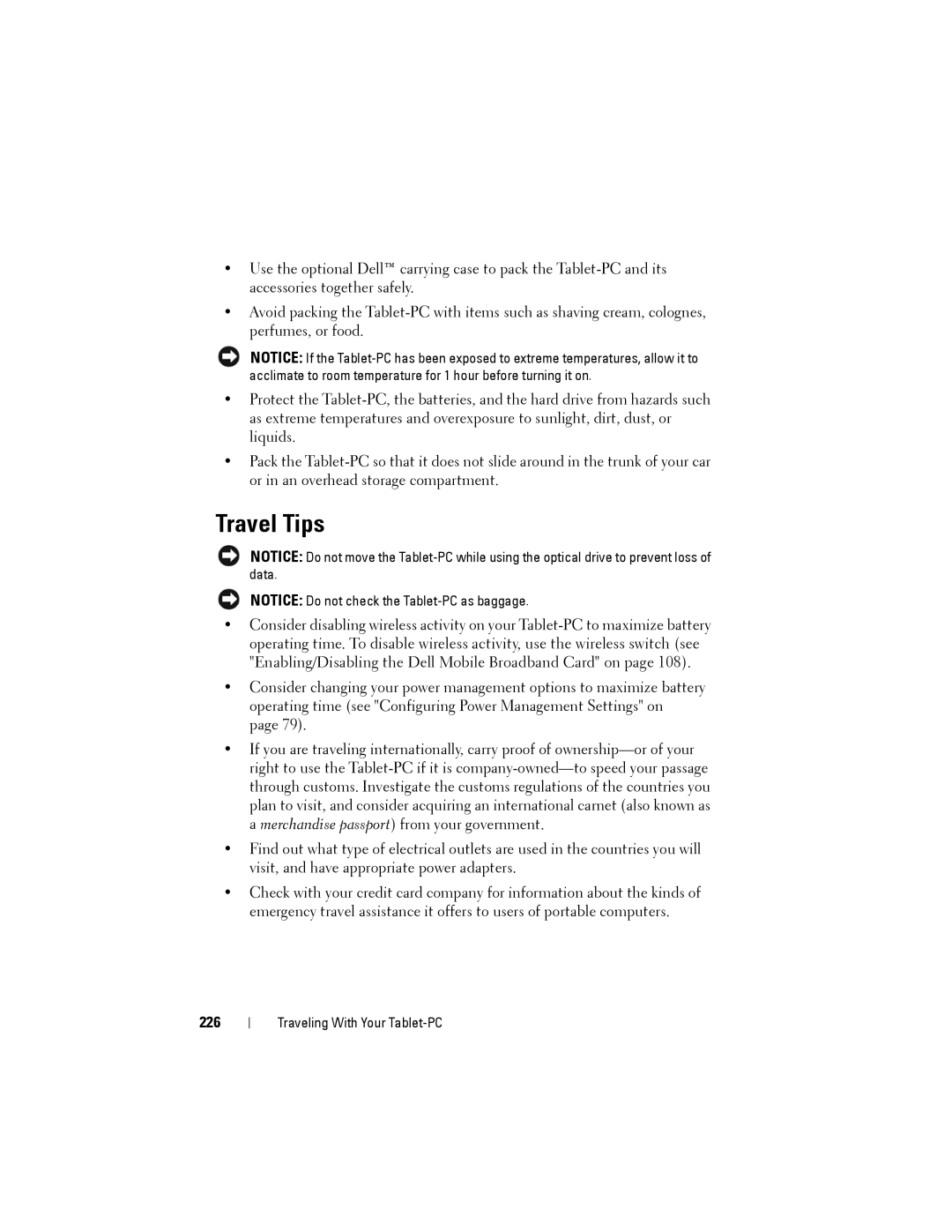 Dell PP12S manual Travel Tips, 226 