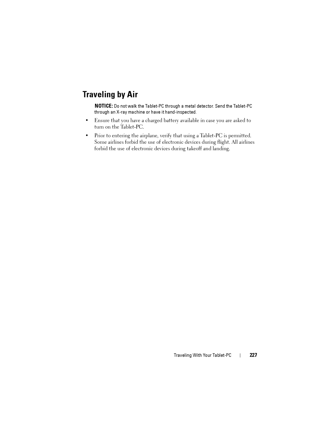 Dell PP12S manual Traveling by Air, 227 