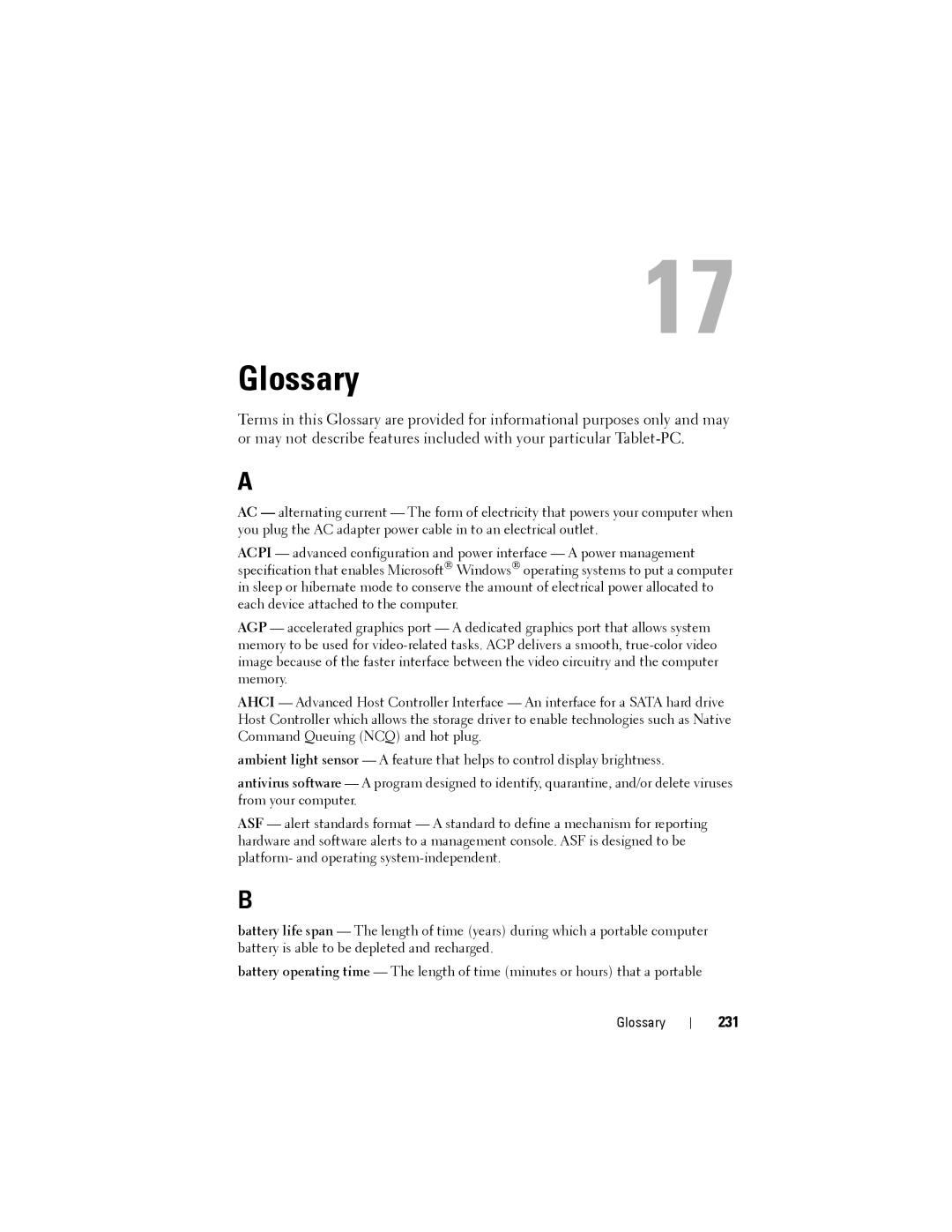 Dell PP12S manual Glossary, 231 