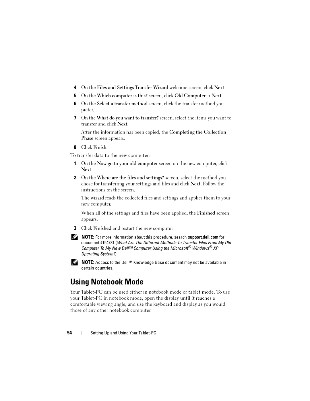 Dell PP12S manual Using Notebook Mode 