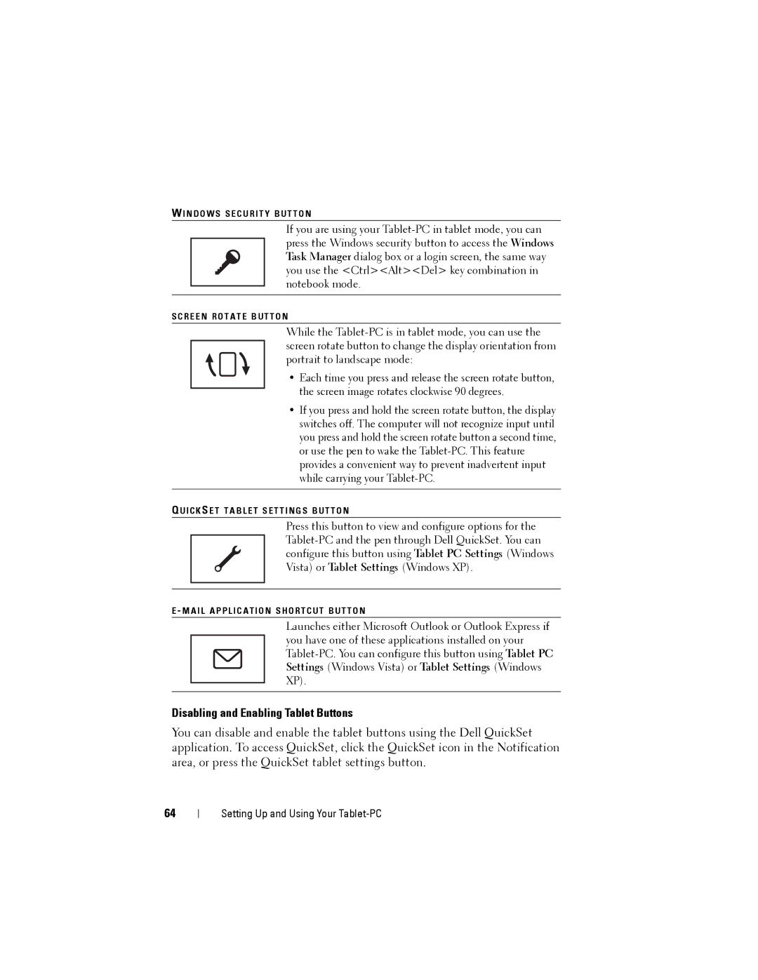 Dell PP12S manual Disabling and Enabling Tablet Buttons 