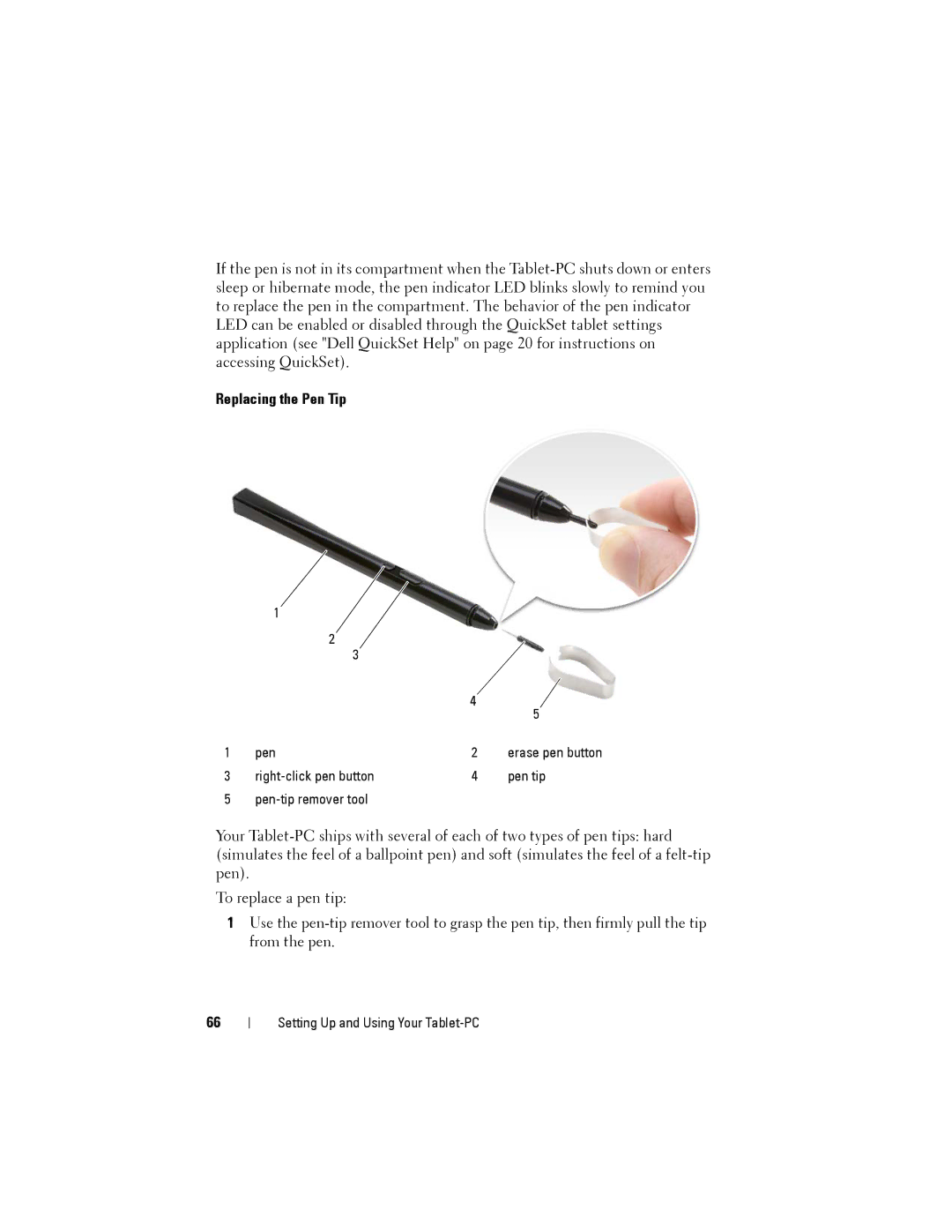 Dell PP12S manual Replacing the Pen Tip 