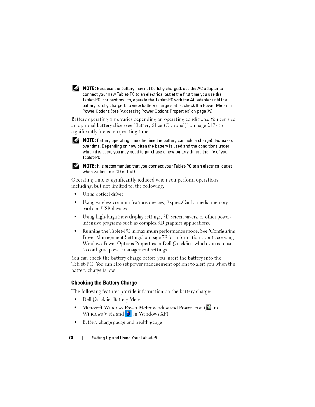 Dell PP12S manual Checking the Battery Charge 