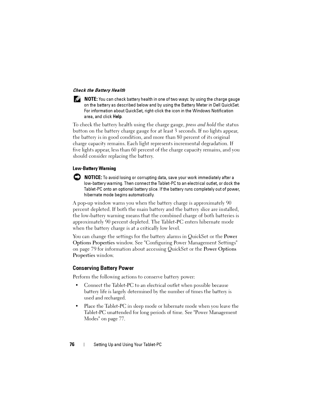 Dell PP12S manual Conserving Battery Power, Low-Battery Warning 