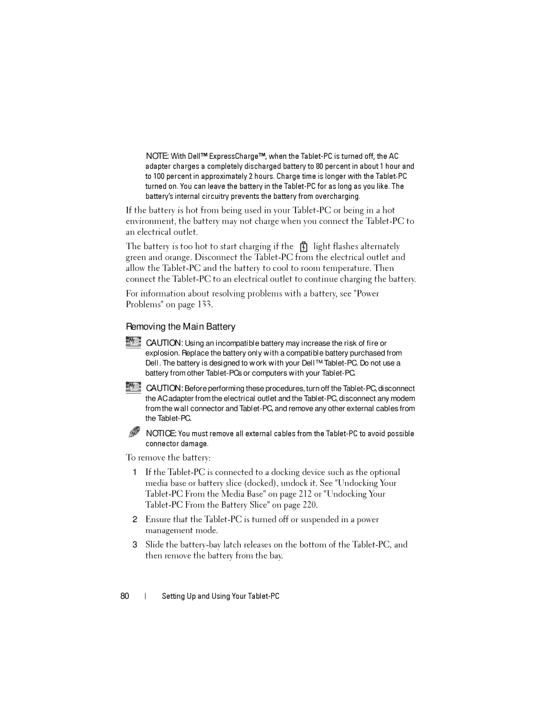 Dell PP12S manual Removing the Main Battery 