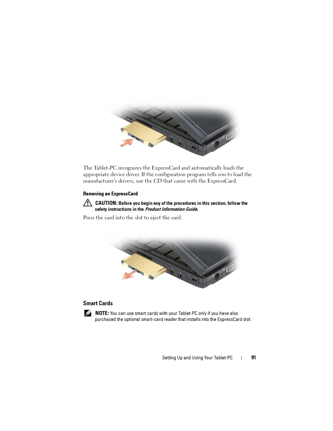 Dell PP12S manual Smart Cards, Removing an ExpressCard 