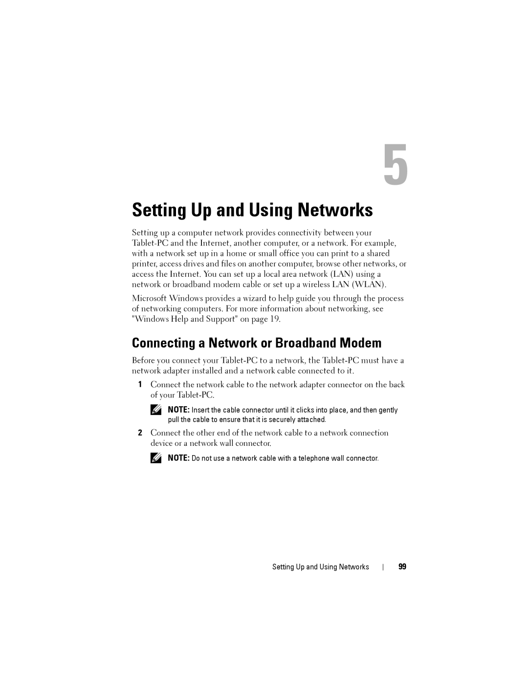 Dell PP12S manual Setting Up and Using Networks, Connecting a Network or Broadband Modem 