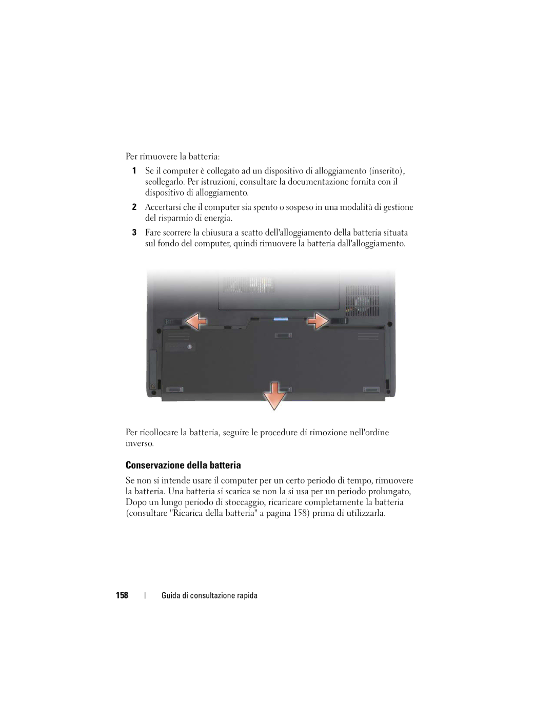 Dell PP12S manual Conservazione della batteria, 158 