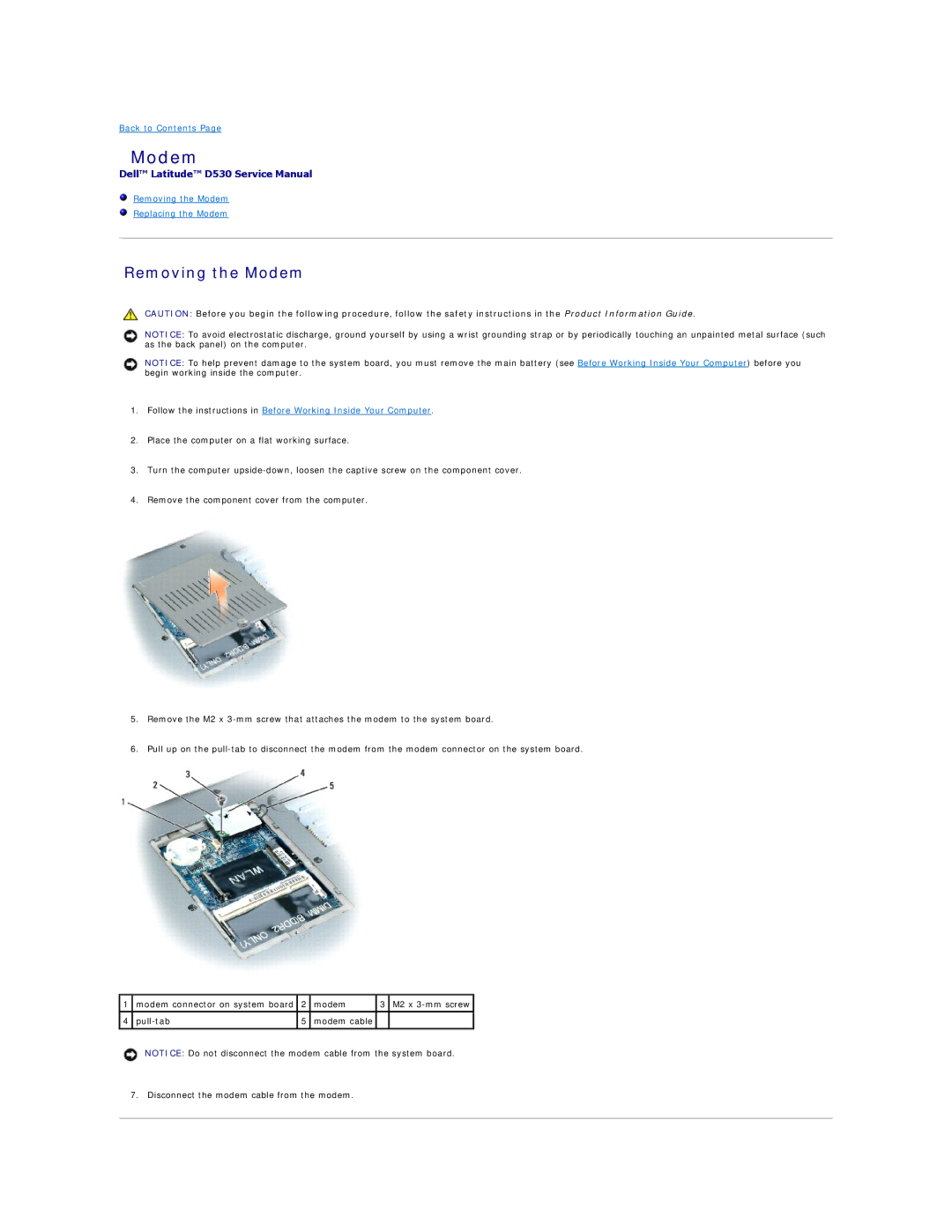 Dell PP17L manual Removing the Modem 