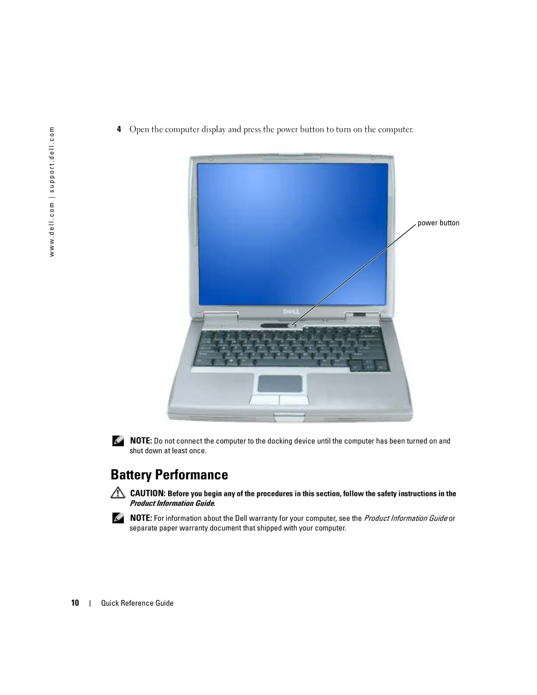 Dell PP17L manual Battery Performance, Power button 