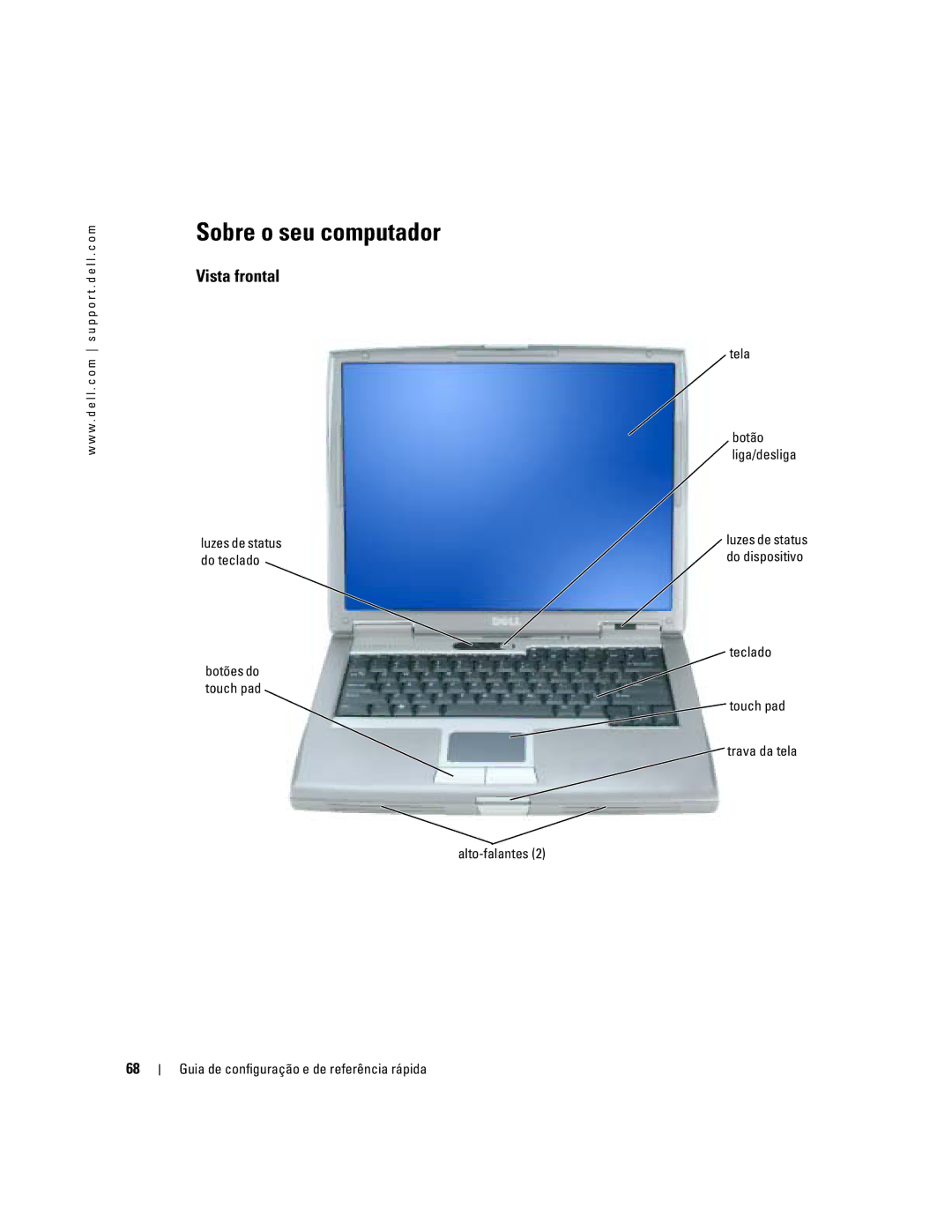 Dell PP17L manual Sobre o seu computador, Vista frontal, Tela Botão Liga/desliga 