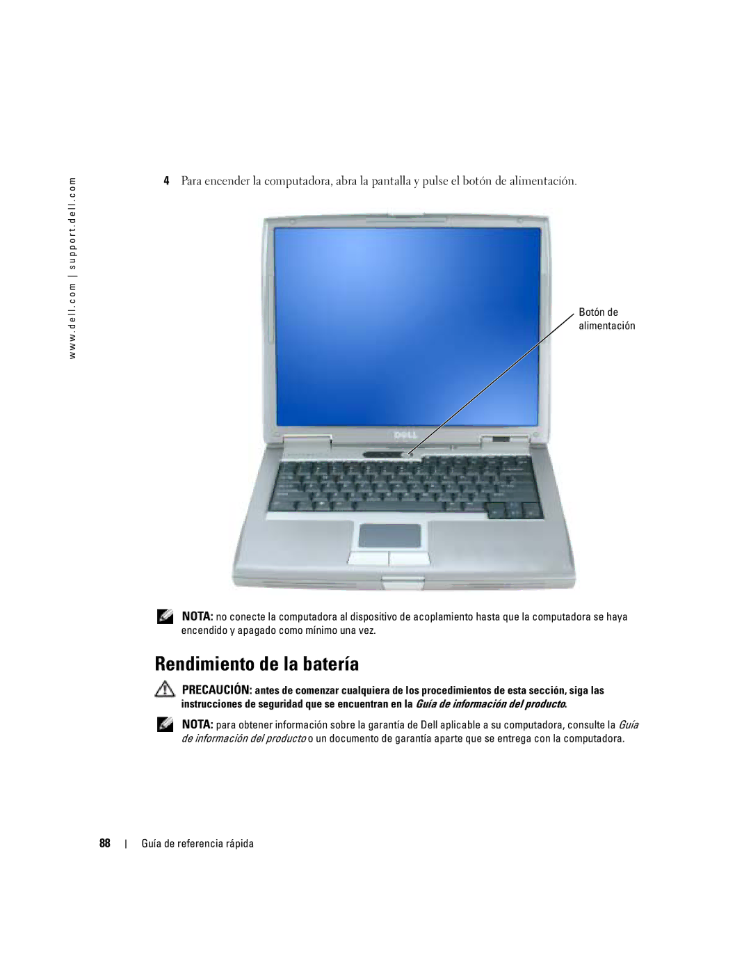 Dell PP17L manual Rendimiento de la batería 