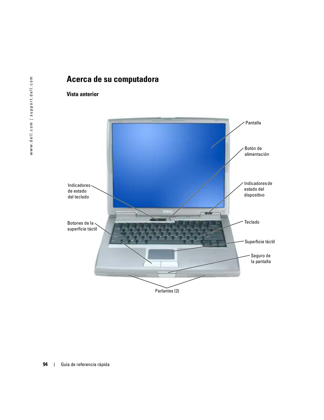 Dell PP17L manual Acerca de su computadora, Vista anterior 