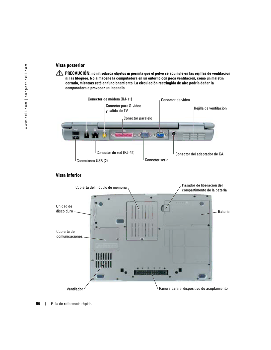 Dell PP17L manual Vista posterior 