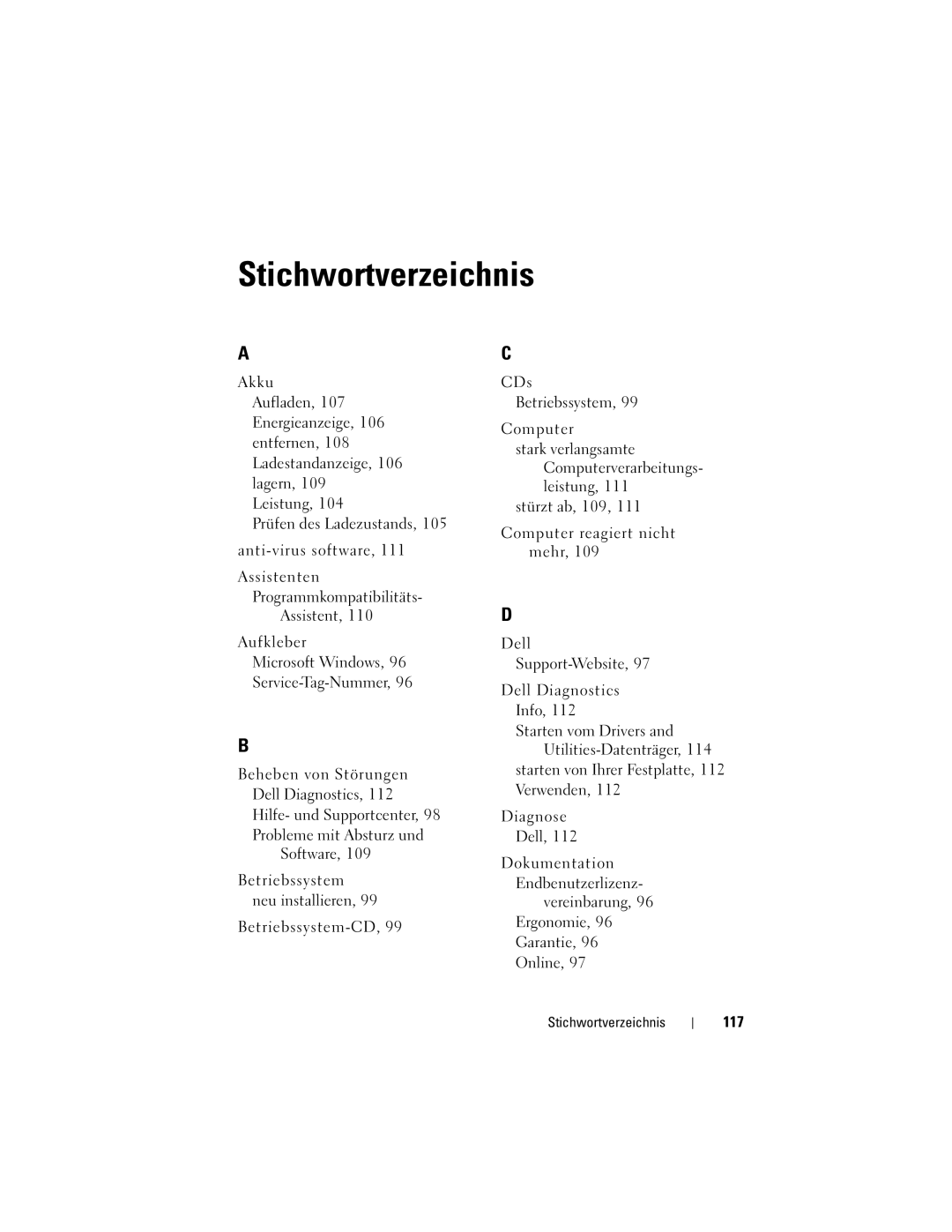 Dell PP18L manual 117, Stichwortverzeichnis 