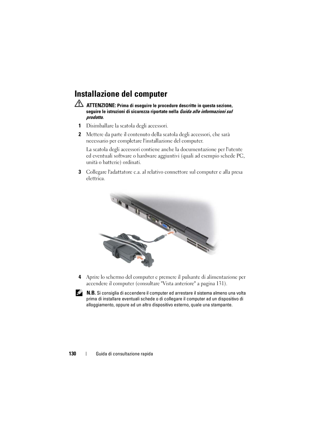 Dell PP18L manual Installazione del computer, 130 