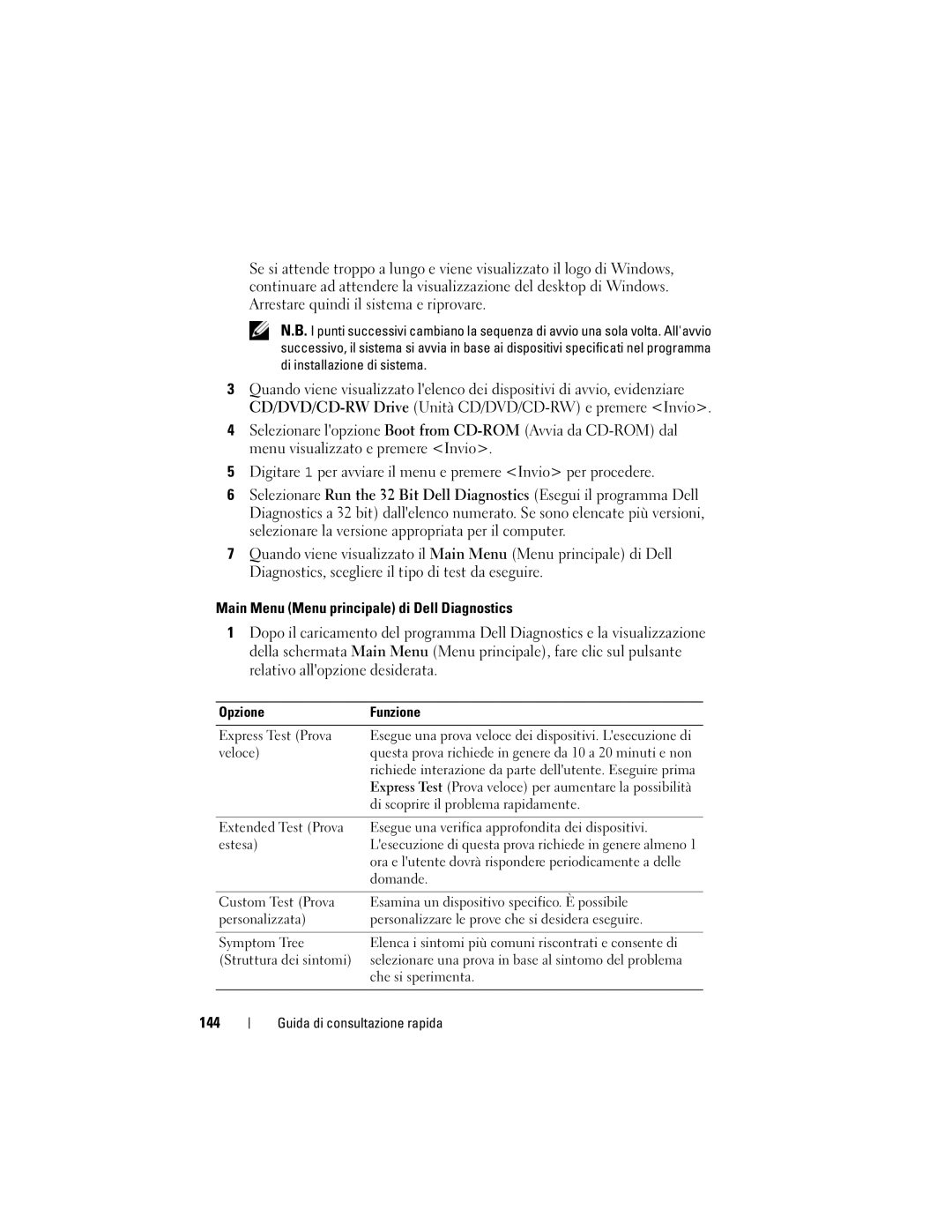 Dell PP18L manual Main Menu Menu principale di Dell Diagnostics, 144 