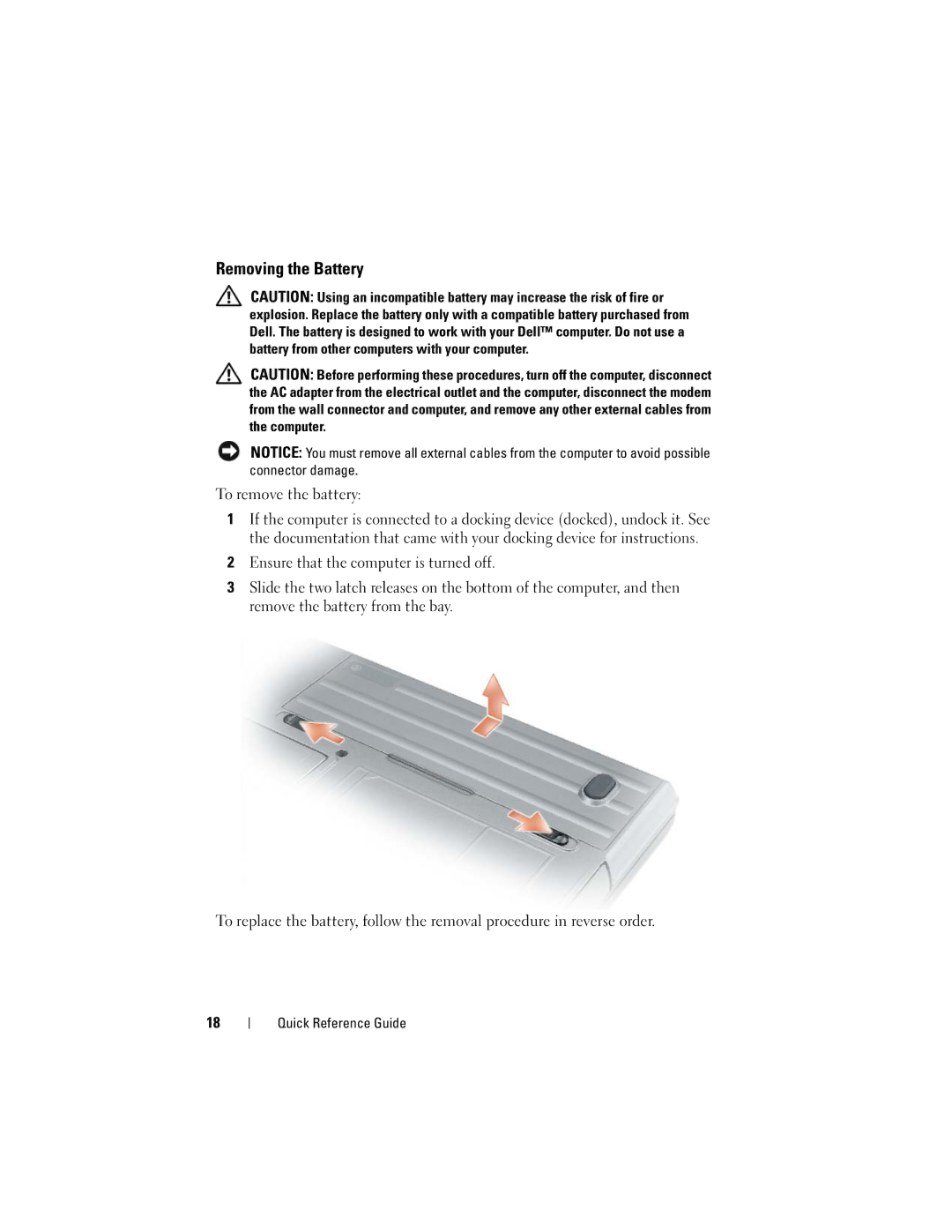 Dell PP18L manual Removing the Battery, To remove the battery 