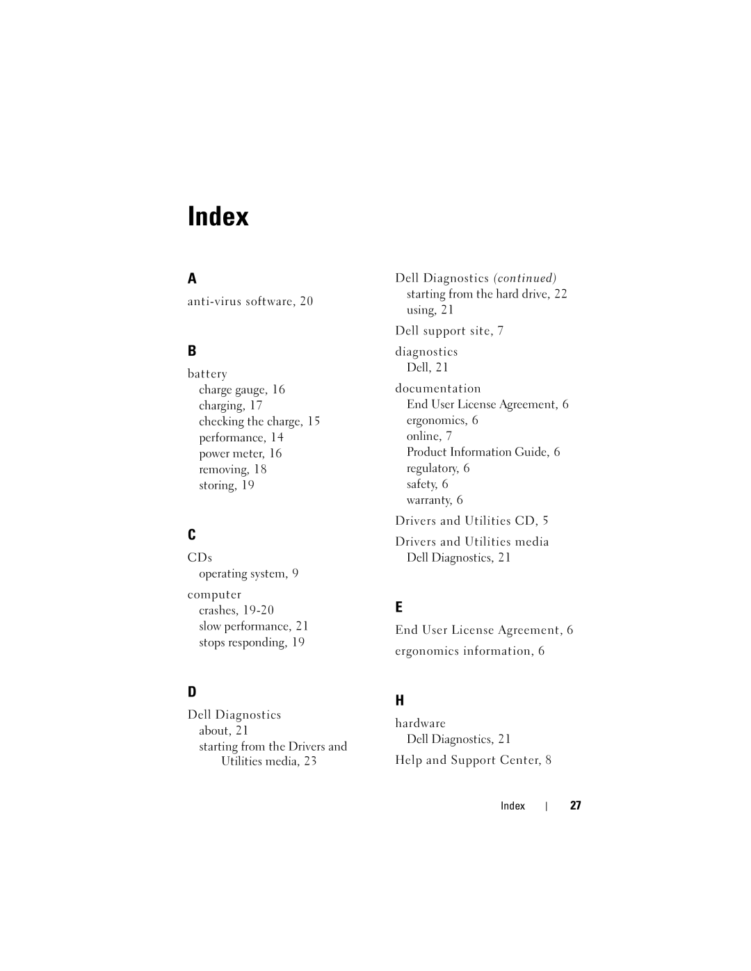 Dell PP18L manual Index 