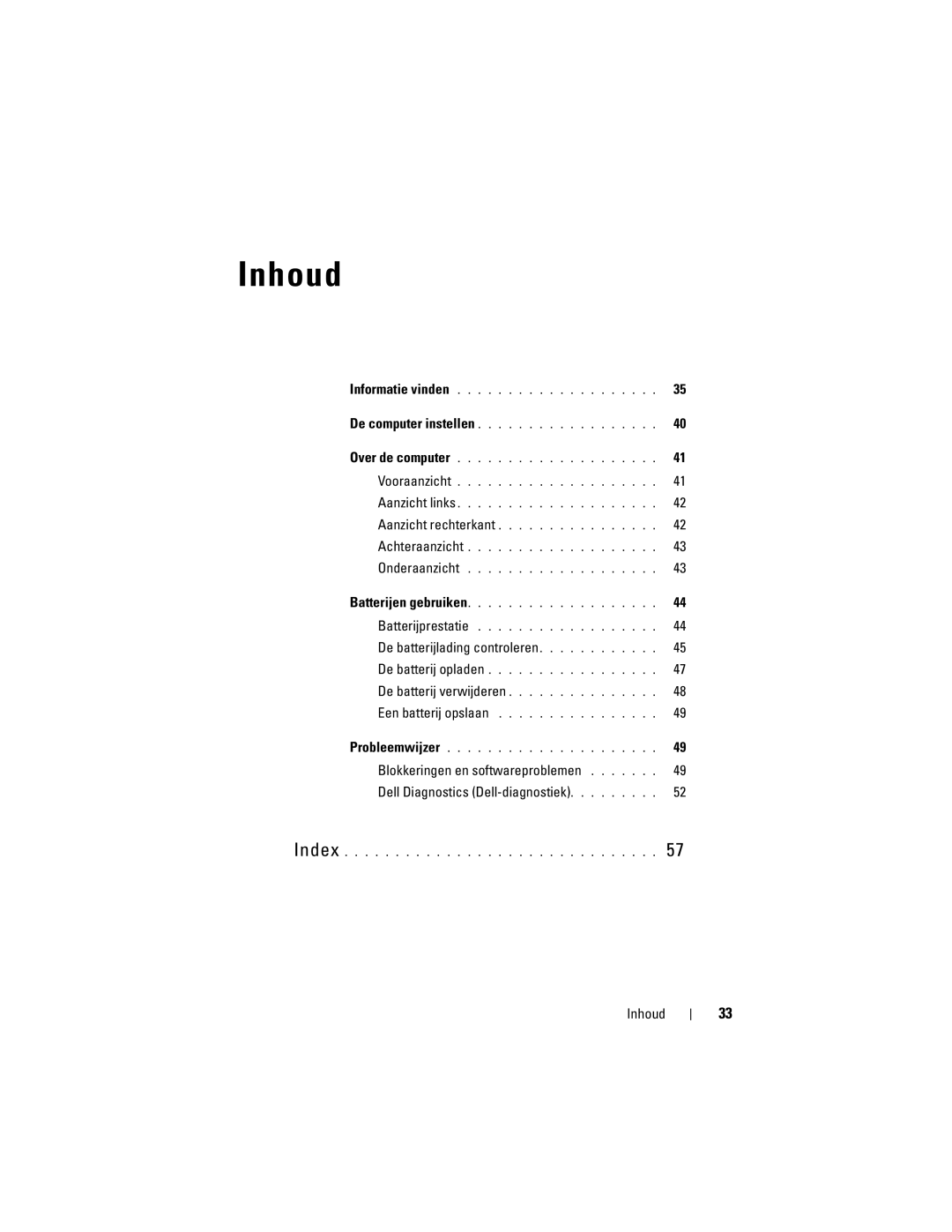 Dell PP18L manual De batterijlading controleren, Inhoud 