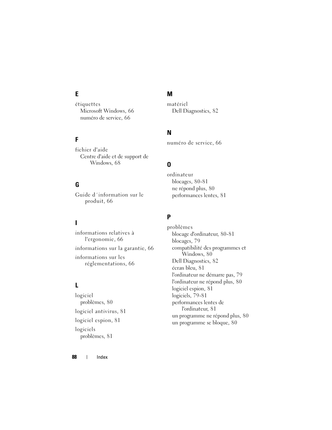 Dell PP18L manual Logiciels, 79-81 performances lentes de 