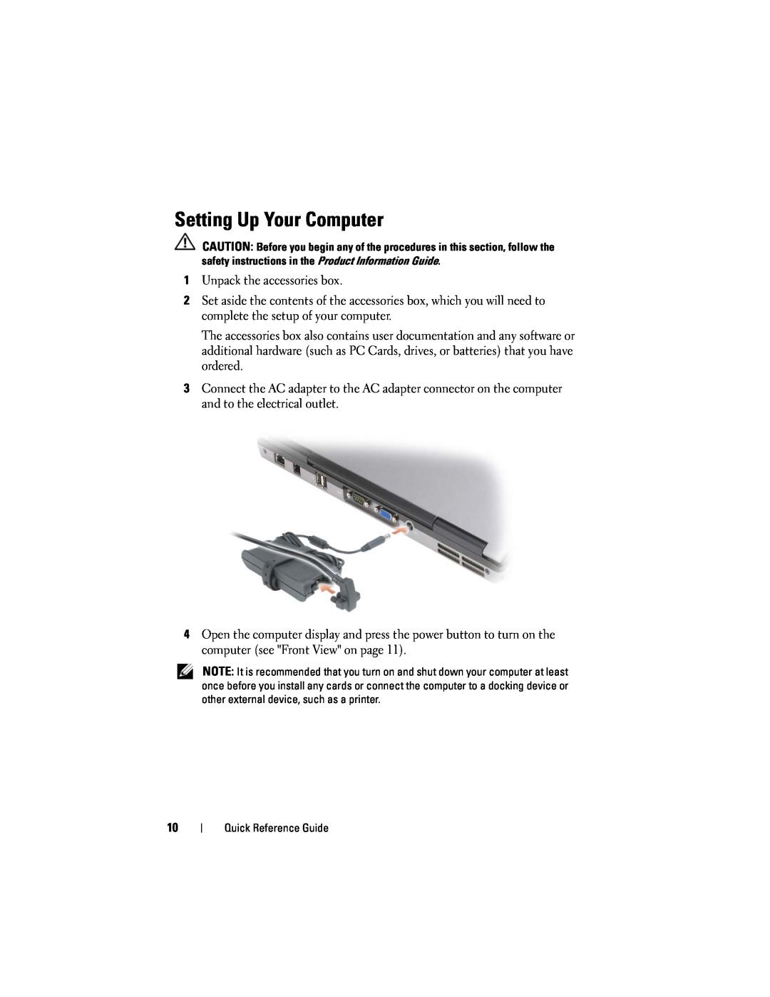 Dell PP18L manual Setting Up Your Computer 