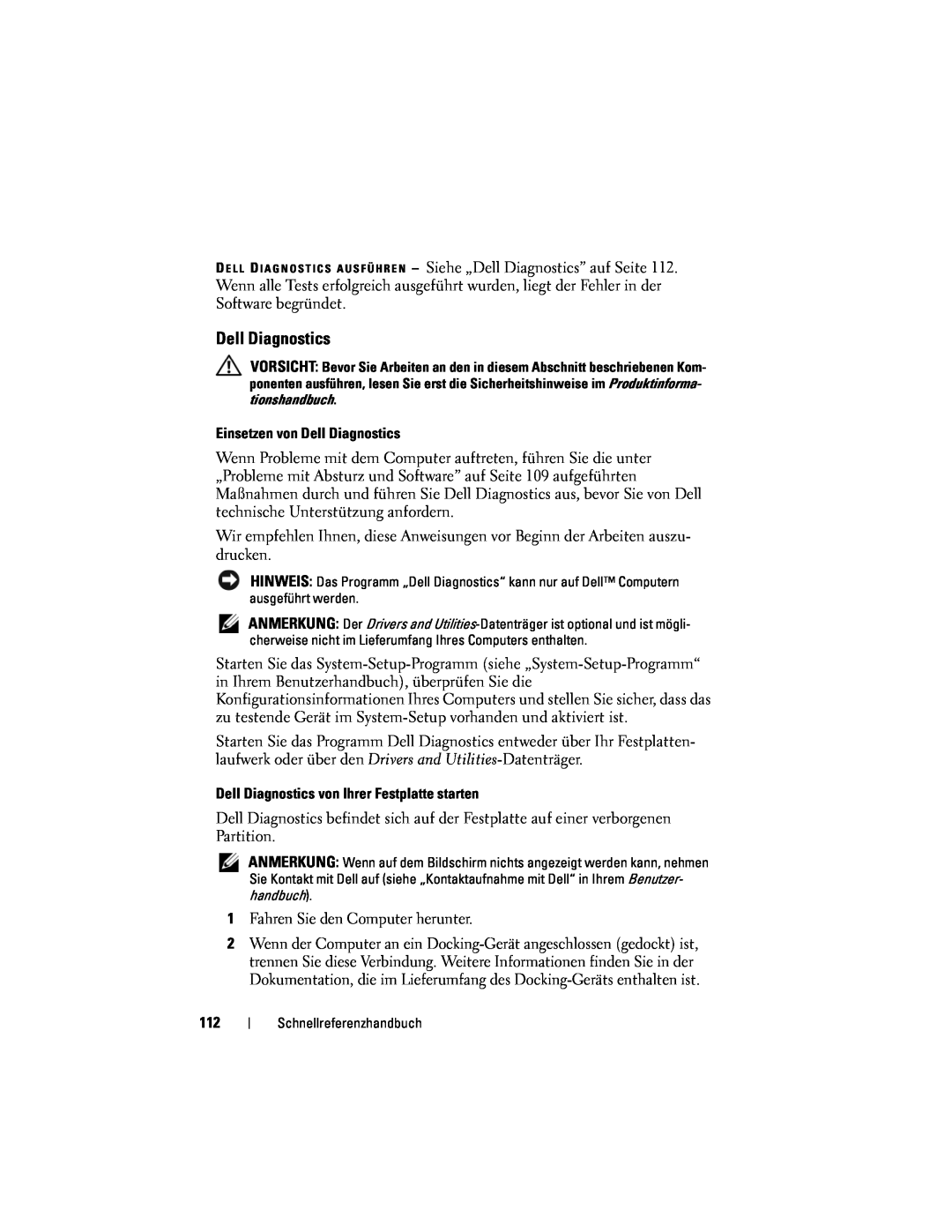 Dell PP18L manual Einsetzen von Dell Diagnostics 