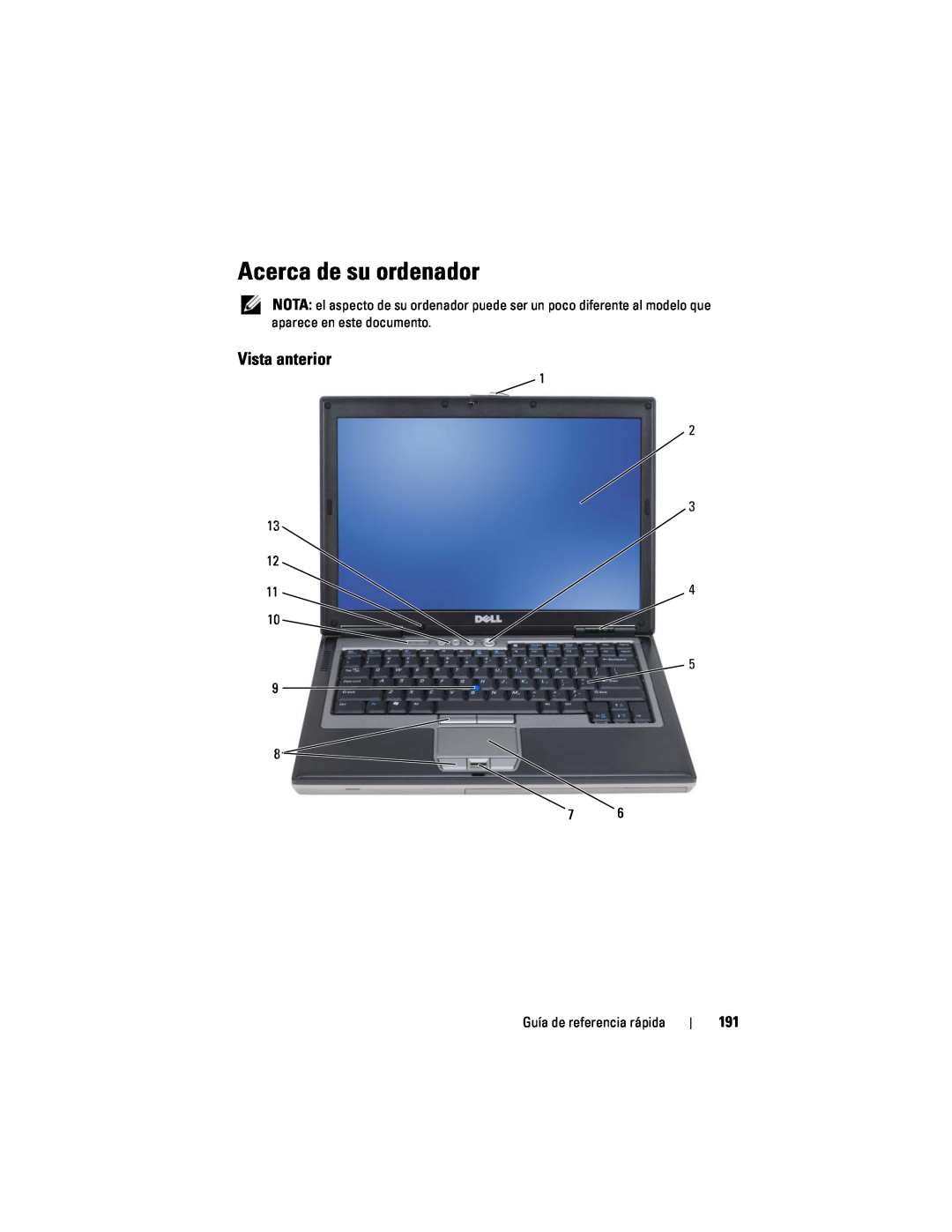 Dell PP18L manual Acerca de su ordenador, Vista anterior 