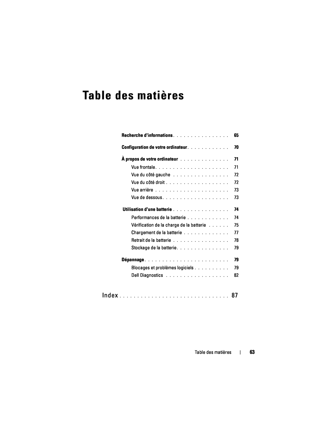 Dell PP18L manual Table des matières 